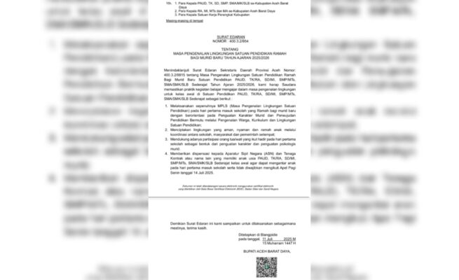 Bupati Abdya Wajibkan Sekolah Sambut Murid Baru dengan Pendekatan Ramah Anak