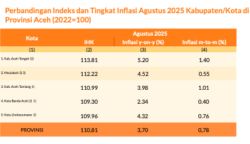 Aceh Tengah Catat Inflasi Tertinggi 5,20 Persen, Banda Aceh Terendah