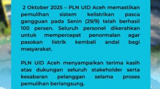 PLN Berhasil Pulihkan Seluruh Sistem Kelistrikan Pascagangguan di Aceh