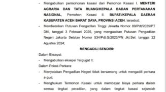 MA Kabulkan Kasasi, Pemkab Abdya Menang Lawan Gugatan PT CA