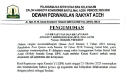 Delapan Calon Anggota Baitul Mal Aceh Akan Jalani Fit and Proper Test di Komisi VII DPRA