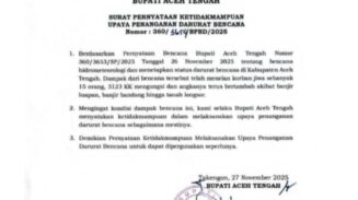Bupati Aceh Tengah Angkat Bendera Putih, Akui Tak Mampu Tangani Darurat Bencana