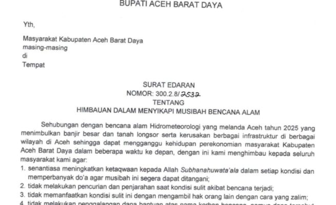 Bupati Abdya Imbau Pedagang Tidak Naikkan Harga dan Ajak Warga Ringankan Beban Korban Bencana