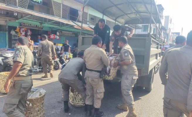 Sudah Diperingatkan Berkali-kali, PKL Pasar Blangpidie Ditertibkan Satpol PP