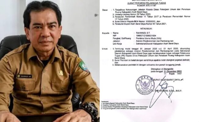 Bupati Safaruddin Tetapkan Rahwadi sebagai Plt Kepala Dinas PUPR Abdya